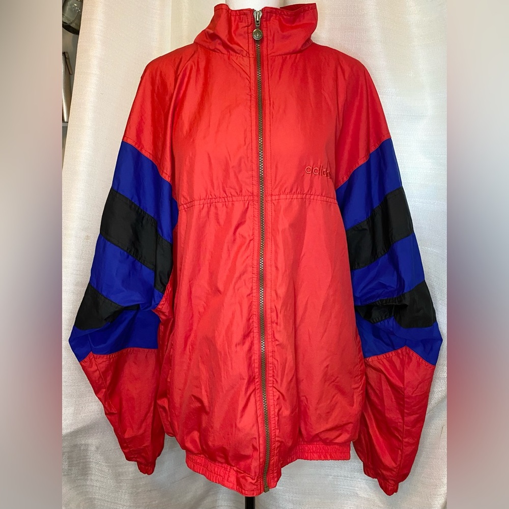 Adidas Vintage Red Black, and Blue Windbreaker Jacket